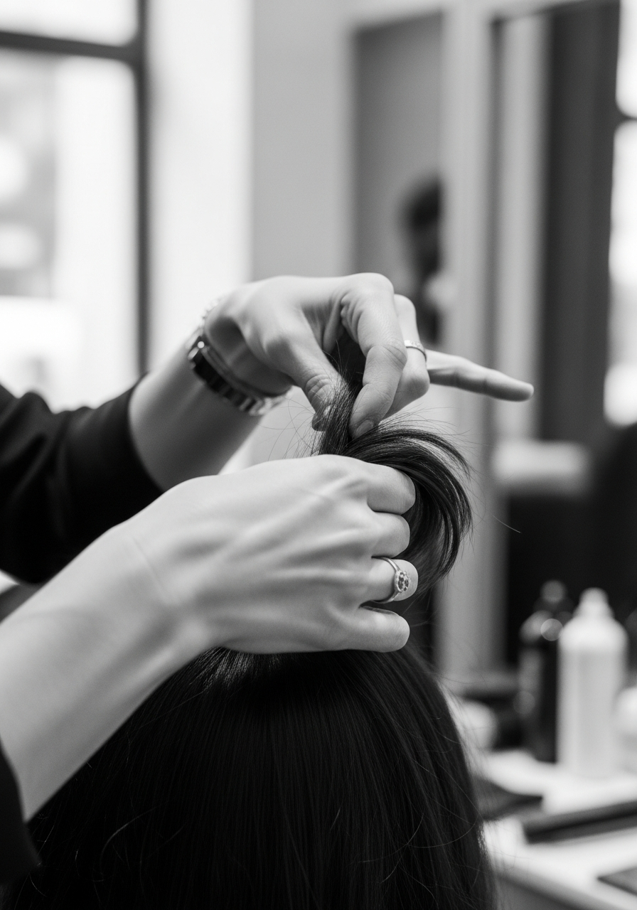 Lisa May styling hair in her Clovis studio